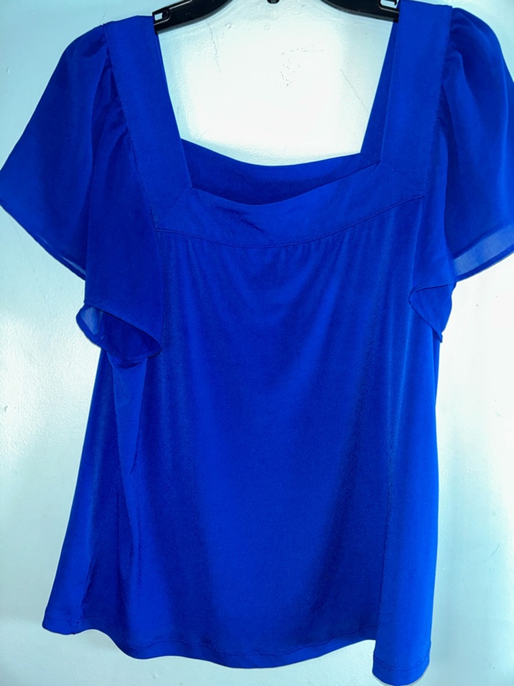 Calvin Klein Square Neck Flutter Sleeve Top in Cobalt Blue